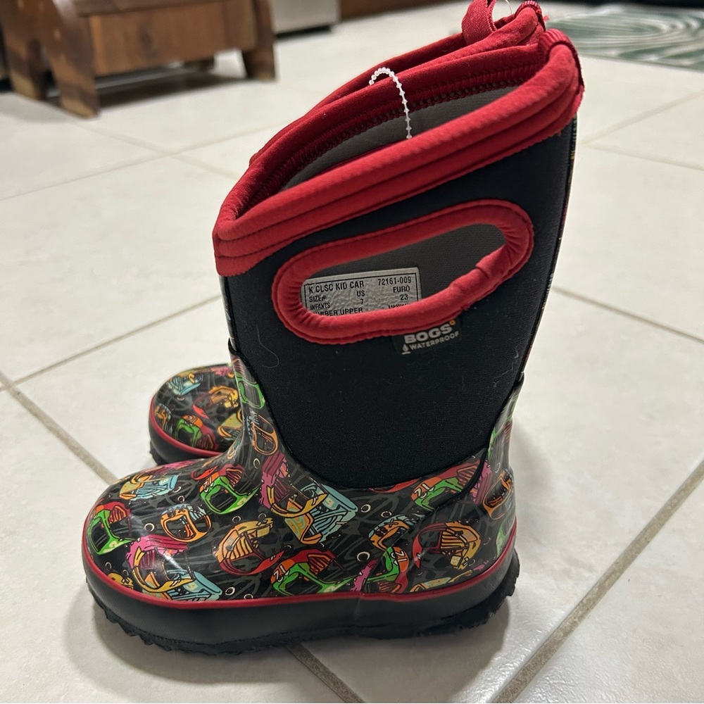 Bogs Kids Boots - Black and Red with Colorful Print